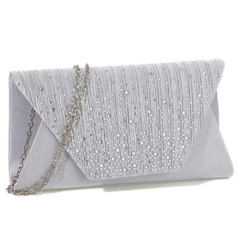 Mihawk clutches and evening bags Women Evening Envelope Handbag Party Bridal Clutch Purse Shoulder Cross Body Bag(Silver) One Size - Image 1